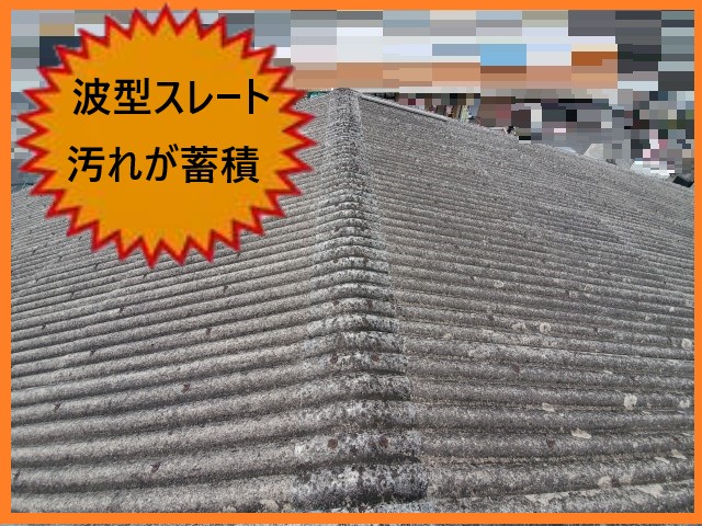 波型スレート屋根　汚れが蓄積